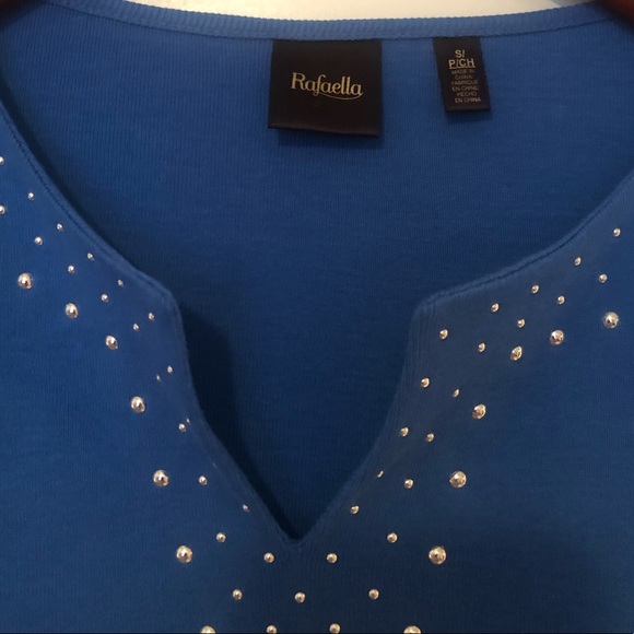 BNWT Rafaella Royal Blue 3/4 Sleeve V-Neck Shirt S - Picture 2 of 4